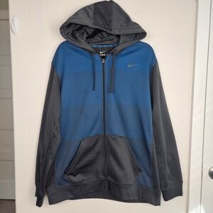 Nike Therma-FIT Men's Full Zip Hoodie Blue Black Geometric Pattern Large